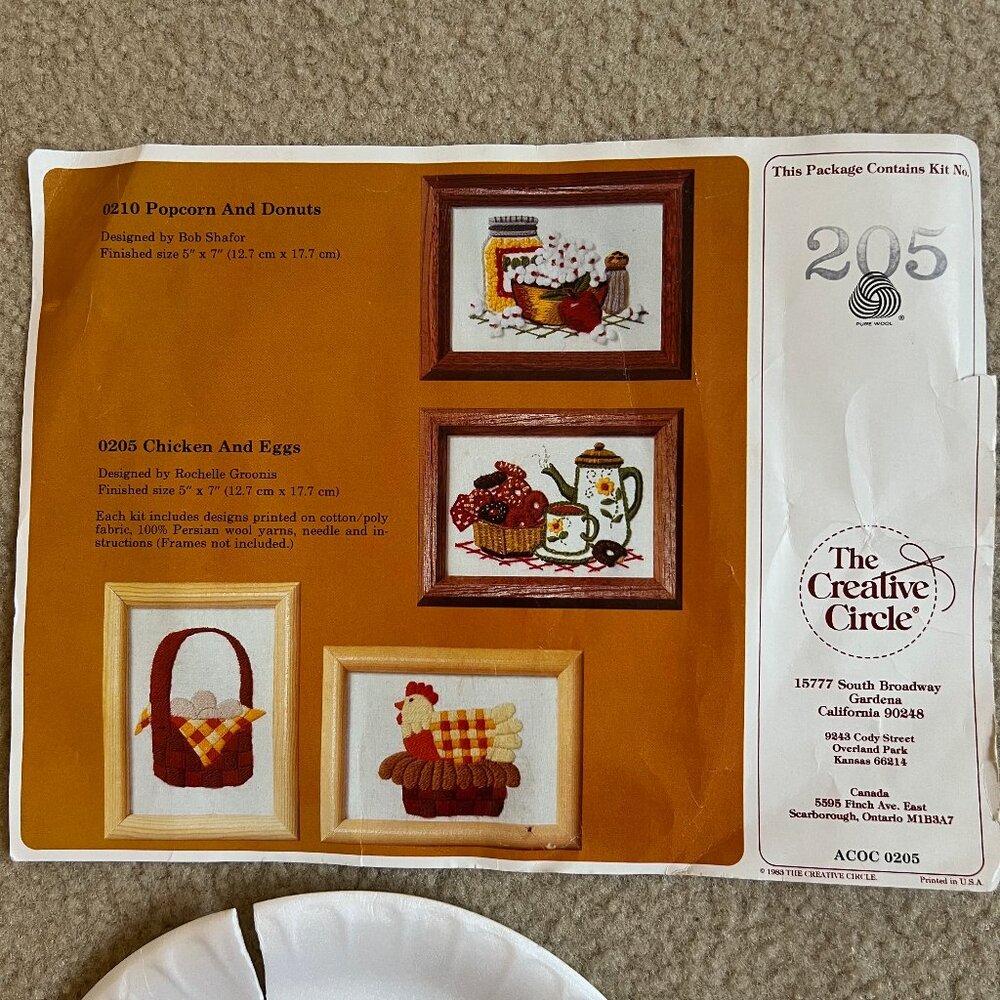 Vintage The Creative Circle Chicken and Eggs #205 Wool Embroidery Kit 1982